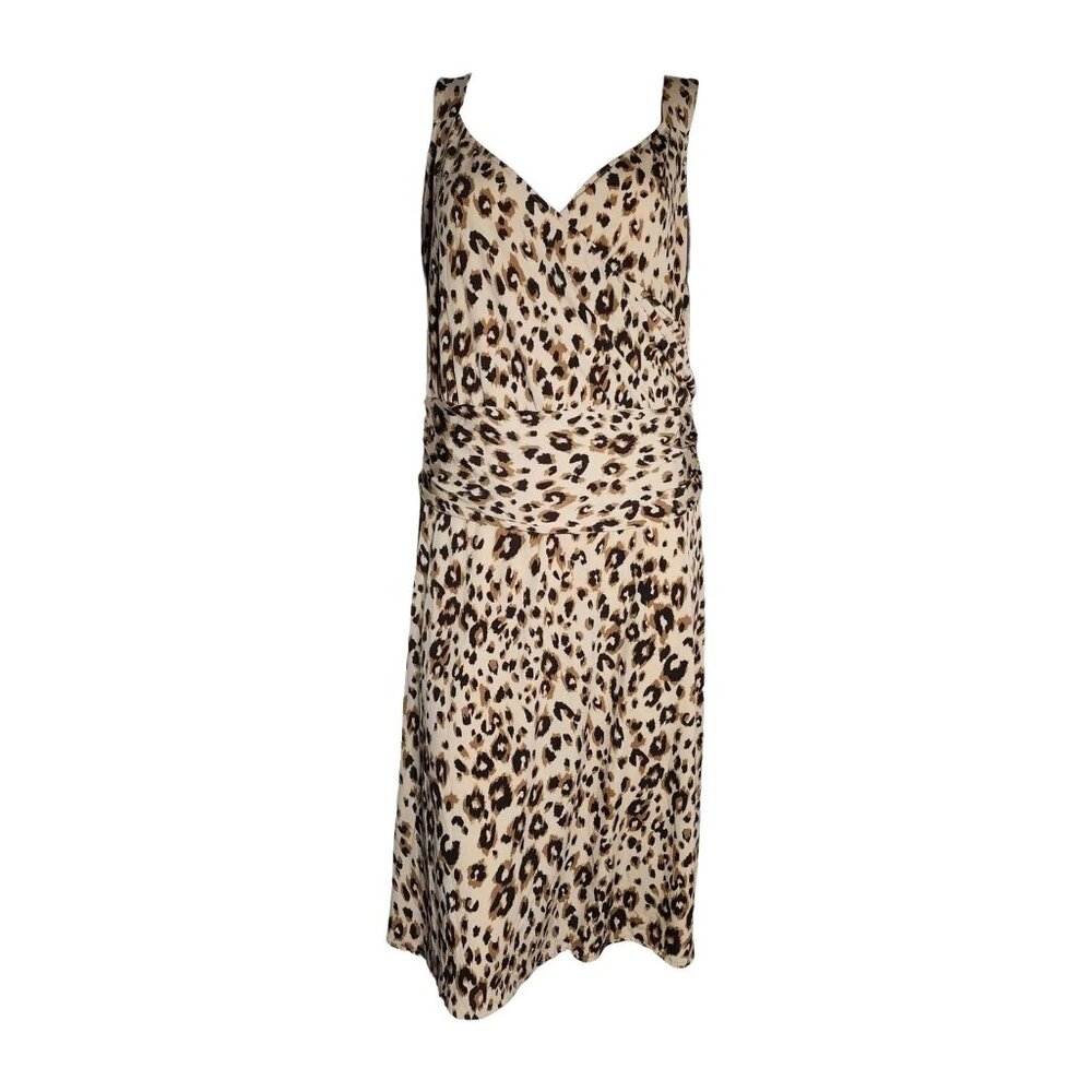 JESSICA LONDON Brown Tan Animal Print Pullover Sleeveless Dress Womens Size 16